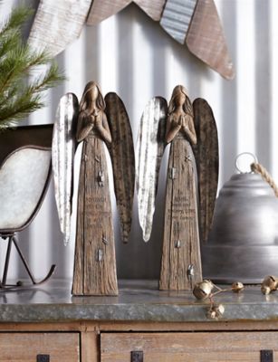 Melrose International Rustic Wood Sentiment Angel with Galvanized Metal Wings, 2 pc.