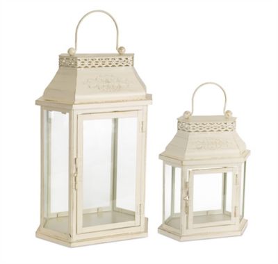 Melrose International Ivory Ornate Metal Circle Lantern 17.5