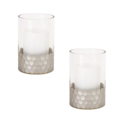 Melrose International Glass Hurricane Candle Holder with Honeycomb (Set of 2), 69637DS