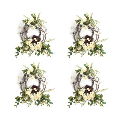 Melrose International 20 in. Woven Grapevine Wreath Set with Hydrangea and Bird Nest Accents, 4 pc.