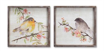 Melrose International Wood Framed Watercolor Bird Plaque (Set of 2)