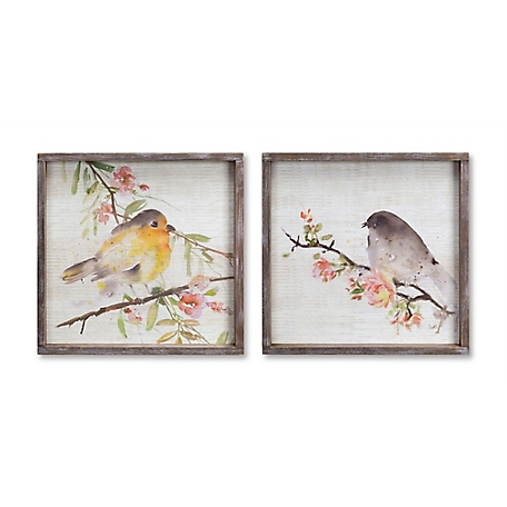 Melrose International Wood Framed Watercolor Bird Plaque (Set of 2)