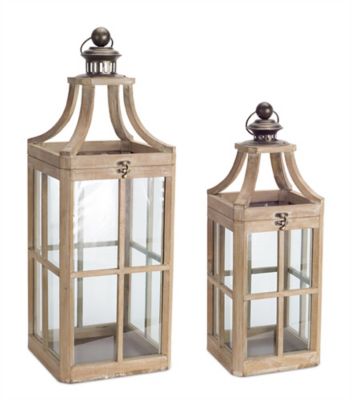 Melrose International Modern Wood Lantern with Curved Top Set, 2 pc.