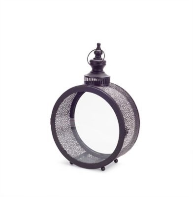 Melrose International Ornate Metal Circle Lantern, Black, 70782DS