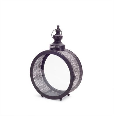 Melrose International Ornate Metal Circle Lantern, Black