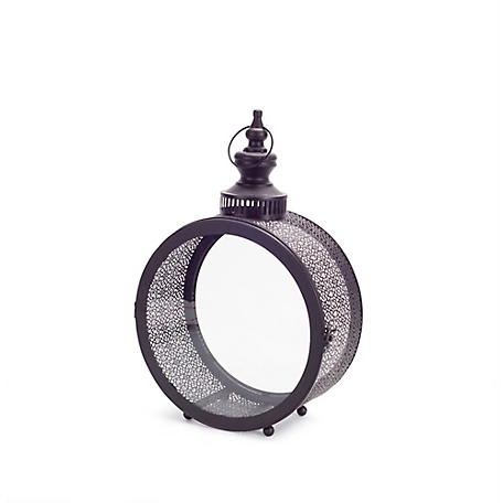 Melrose International Ornate Metal Circle Lantern, Black, 70782DS