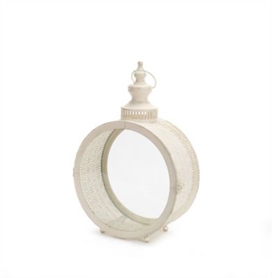 Melrose International Ornate Metal Circle Lantern, Ivory