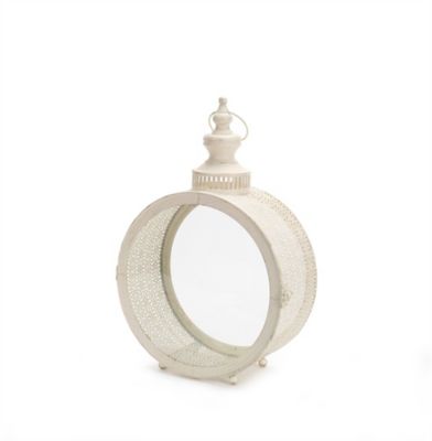 Melrose International Ornate Metal Circle Lantern, Ivory, 70783DS