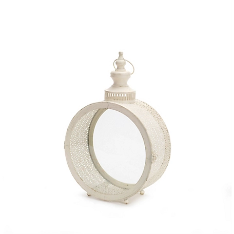 Melrose International Ornate Metal Circle Lantern, Ivory, 70783DS
