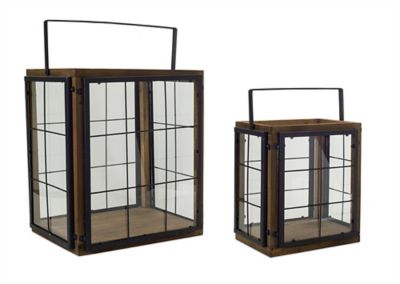 Melrose International Modern Wood Box Lantern with Metal Panes (Set of 2), 73623DS