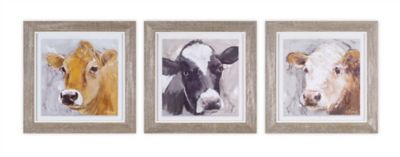 Melrose International Wood Framed Cow Print Under Glass (Set of 3)