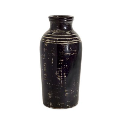 Melrose International 17 in. Distressed Black Ceramic Vase with Ivory Accent