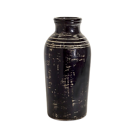 Melrose International 17 in. Distressed Black Ceramic Vase with Ivory Accent