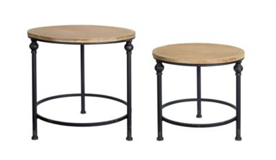 Melrose International Natural Wood and Metal Round Table (Set of 2)