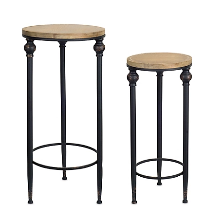 Melrose International Round Wood and Metal Plant Stand Table (Set of 2)