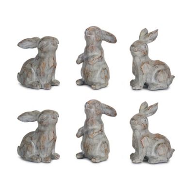 Melrose International Washed Stone Garden Rabbit Figurine (Set of 6), 74205