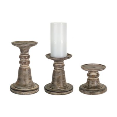 Melrose International Traditional Stone Candle Holder (Set of 3), 74222,