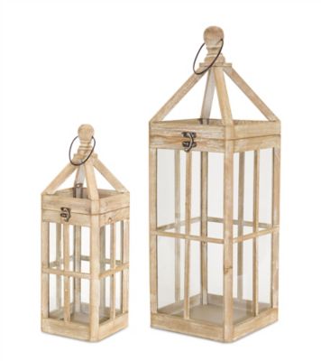 Melrose International Contemporary Light Wood Floor Lantern (Set of 2), 74329DS