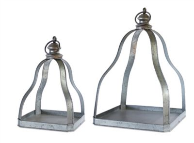 Melrose International Galvanized Metal Lantern with Open Design (Set of 2), 74435DS