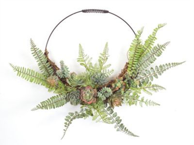 Melrose International 24.5 in. Fern and Succulent Moss Half Wreath