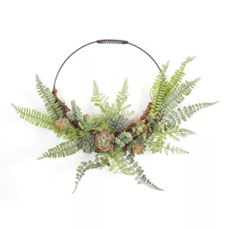 Melrose International 24.5" Succulent Fern and Moss Half Wreath Artificial Plants & Flowers