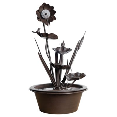 Melrose International Brushed Metal Floral Fountain with Bird Accents