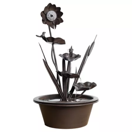 Melrose International Brushed Metal Floral Fountain with Bird Accents Fountains