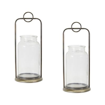 Melrose International Antique Metal Candle Holder with Glass Jar (Set of 2), 78011DS