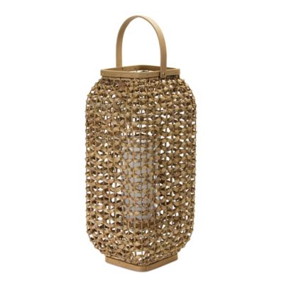 Melrose International Woven Wicker Lantern with Glass Insert, 78042DS