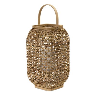 Melrose International Woven Wicker Lantern with Glass Insert, 78042DS