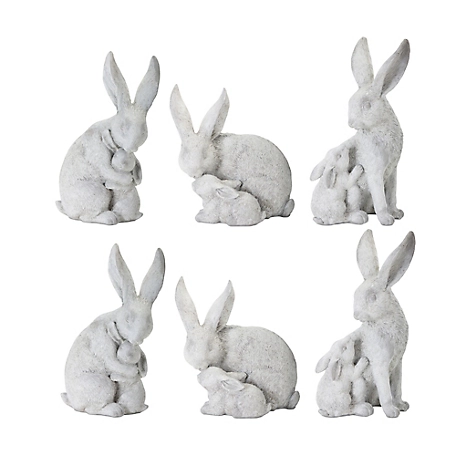 Melrose International White Stone Garden Rabbit with Baby Bunny Figurine (Set of 6), 78338