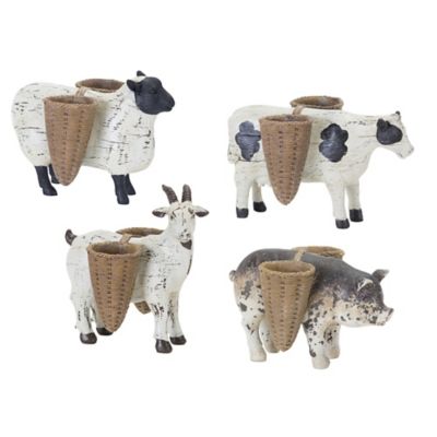 Melrose International Farm Animal Figurine with Basket Vase (Set of 4)