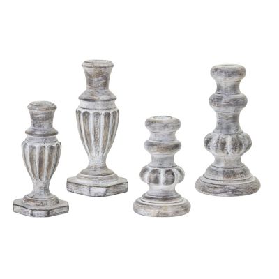 Melrose International White Washed Stone Candle Holder (Set of 4)