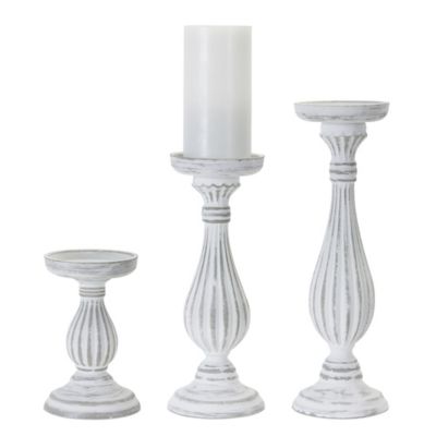 Melrose International Traditional White Washed Wooden Candle Holder (Set of 3), 78415