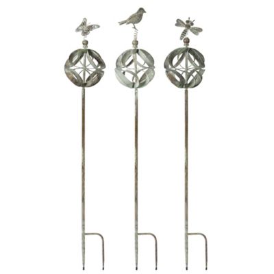 Melrose International 60 in. Metal Ornamental Garden Stakes with Bird and Insect Accents, 3-Pack