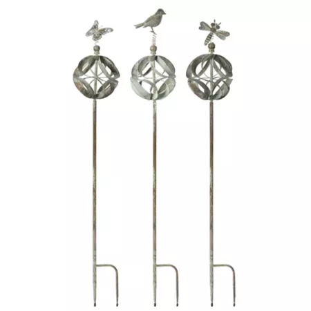 Melrose International 60" Ornamental Metal Garden Stakes with Bird and Insect Accents 3 Pack Plant Stakes