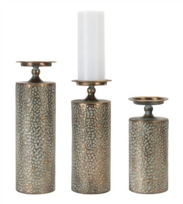 Melrose International Hammered Bronze Metal Candle Holder Set, 3 pc.