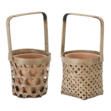 Melrose International Woven Bamboo Basket with Terra Cotta Pot Insert (Set of 6)