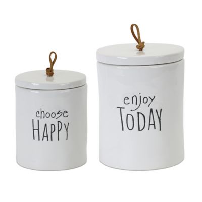 Melrose International Stoneware Happy Sentiment Canister (Set of 2)