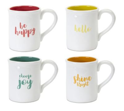 Melrose International Stoneware Happy Sentiment Mug (Set of 2)