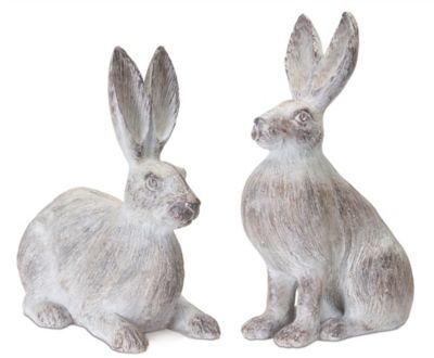 Melrose International White Washed Rabbit Statue (Set of 2), 78757