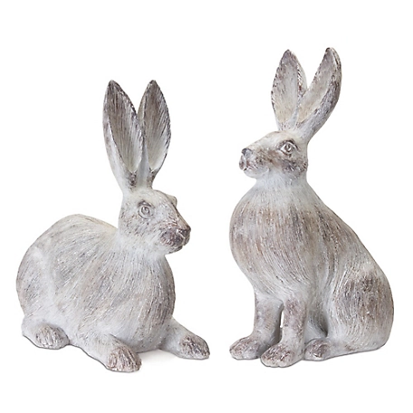 Melrose International White Washed Rabbit Statue (Set of 2), 78757