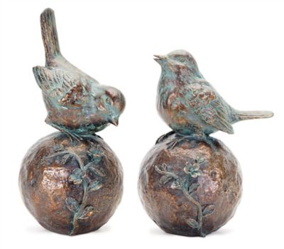 Melrose International Perched Bird on Orb with Bronze Finish (Set of 2)