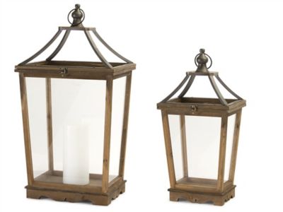 Melrose International 24 in. x 30 in. Natural Wooden Lantern with Open Top (Set of 2), 81407