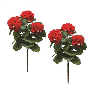 Melrose International 20.25 in. Red Geranium Floral Bush Set, 2 pc.