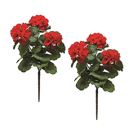 Melrose International 20.25 in. Red Geranium Floral Bush Set, 2 pc.