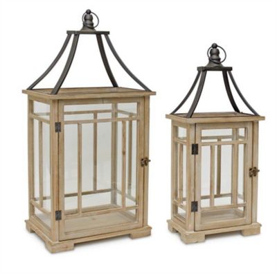 Melrose International 23 in.x 31 in. Natural Wood Lantern with Open Metal Lid (Set of 2), 82042