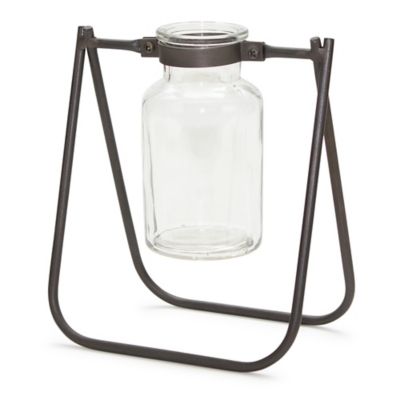 Melrose International Hanging Glass Jar Vase with Metal Stand (Set of 2)