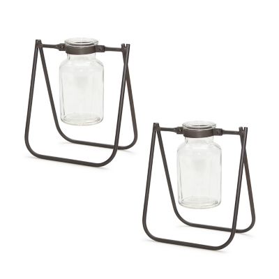 Image showing  Hanging Glass Jar Vase with Metal Stand, 2 pk.