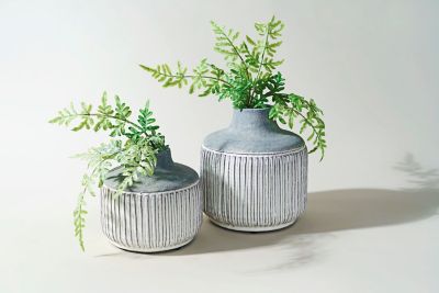 Image showing  6 in. x 6 in. Modern Grey Terra Cotta Vase with Glazed Accent